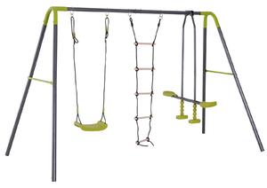 Parco Giochi Altalena Cavalluccio e Scaletta per Bambini in Metallo Verde