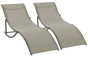 Set 2 Lettini Prendisole Pieghevoli 61x165x63 cm in Alluminio e Textilene Nera e Cachi