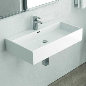 Lavabo sospeso 70 cm squadrato in ceramica bianca | Litos-DF70 - KAMALU