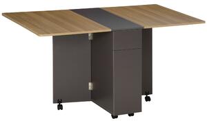 HOMCOM Tavolo Pieghevole Rettangolare da Pranzo in Truciolato con 2 Cassetti, un Armadietto e 6 Ruote, max. 6 Persone, 140x76x74cm, Color Legno|Aosom