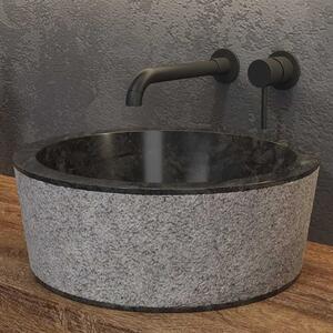 Kamalu lavabo bagno design rotondo in marmo nero 40cm | litos-tn40