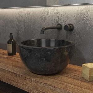 Kamalu lavabo bagno design a ciotola in marmo nero 40cm | litos-ln40