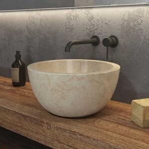 Kamalu lavabo bagno design a ciotola in marmo colore crema 40cm | litos-lc40