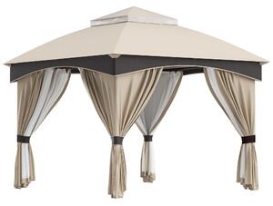 Gazebo da Giardino 3x3m con Tende e Zanzariere in Acciaio Beige e Grigio