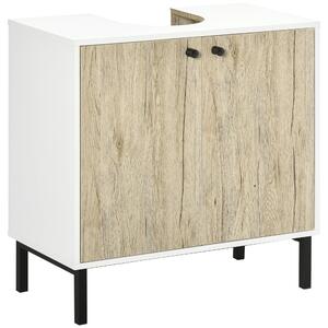 Mobile Sotto Lavabo 60x30x60 cm in Truciolato e Acciaio Bianco e Rovere