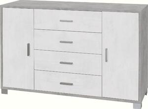 Mobile 2 Ante 4 Cassetti 136x86x41 cm Cemento/Ossido Bianco