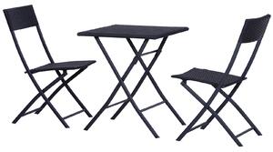 Set Tavolino e 2 Sedie Pieghevoli da Giardino in Rattan Sintetico Nero