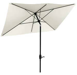 Outsunny Ombrellone da Giardino Rettangolare 200x300cm Apertura a Manovella e Inclinazione Regolabile, Crema|Aosom