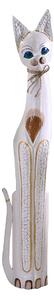 Statuina Gatto in legno bianco beige cm 17x6xh100