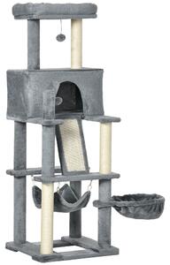 Albero Tiragraffi per Gatti 48x48x140 cm con Pali in Sisal Grigio