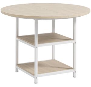 HOMCOM Tavolo da Pranzo Spazioso per 4-6 Persone, Design Moderno con 2 Ripiani, Acciaio e MDF, Ø100x76 cm - Bianco e Rovere|Aosom