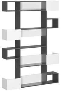 Libreria Moderna a 5 Livelli con 8 Ripiani 120x20x171 cm in Truciolato Grigia e Bianca