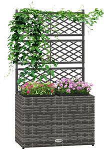 Outsunny Fioriera con Grigliato per Rampicanti con 2 Vasi in Acciaio e Rattan PE, 57x30x107cm, Grigio|Aosom