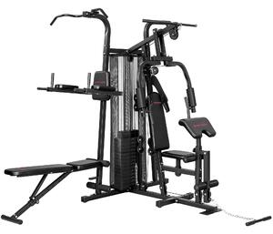 Palestra Multifunzione 250x183x213 cm con Sistema a Pulegge Panca Regolabile Pacco Pesi 69 kg e Cavi in Acciaio Nero