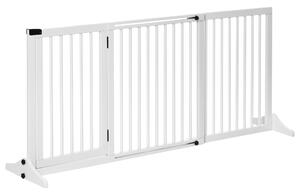 PawHut Cancellino per Cani Taglia Regolabile a 3 Pannelli, in Legno di Pino, 113-166x36x71 cm, Bianco|Aosom
