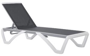 Outsunny Lettino da Giardino con Schienale Reclinabile e Rotelle Posteriori, 195x67.5x33 cm, Grigio e Bianco|Aosom