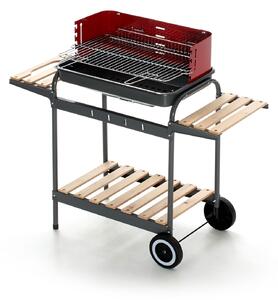 Barbecue a Carbonella 102x38x88,5 cm Struttura in Acciaio e Ripiani in Legno Nero e Rosso
