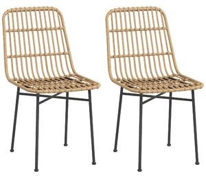 HOMCOM Set 2 Sedie per Cucina e Soggiorno Stile Boho in Rattan PE e Acciaio, 45x57x83 cm, Giallo | Aosom Italy