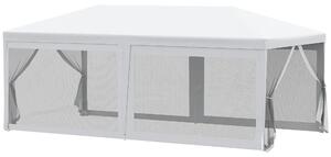 Gazebo da Giardino Pieghevole con Zanzariera 595x295x255 cm in Metallo e Tessuto Bianco