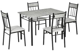 Set da Pranzo Tavolo e 4 Sedie Seduta Imbottita in Metallo e MDF Grigio e Nero