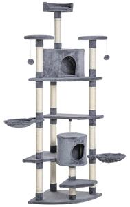 Albero Tiragraffi per Gatti 60x60x200 cm con Casette e Amache Grigio Chiaro