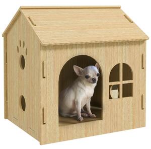 PawHut Casetta per Cani da Interni con Finestrella e Ingresso Anteriore, in Legno, 49.5x41x51 cm, color Rovere