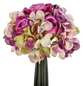 Set 3 Bouquet Artificiali Composto da 11 Fiori di Rose e Ortensie Altezza 20 cm Rosa