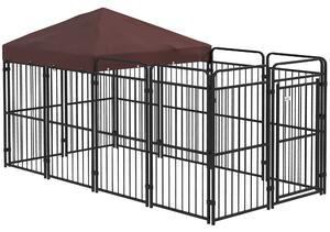 PawHut Recinto per Cani da Esterno in Metallo con Tetto, 282x141x159cm, Marrone|Aosom
