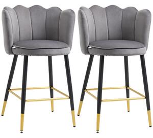 Set 2 Sgabelli 59x52x90 cm in Tessuto Poliestere Vellutato Grigio