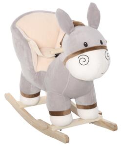 Dondolo per Bambini in Legno Asino in Peluche con Suono