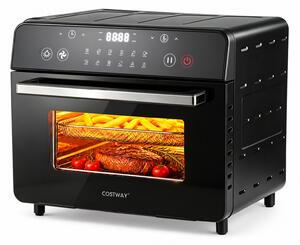 Costway Forno elettrico 1800 w 22 l con 12 programmi preimpostati con schermo touch led, Friggitrice ad aria con vassoio raccoglibriciole e 7 accessori