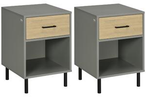 Set 2 Comodini 40x40Px60 cm in Metallo e Truciolato Grigio e Rovere