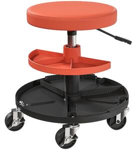 Sgabello da Officina con Ruote 6 cm 38x38x40-51 cm Capacità 135 kg con Vassoi Porta Utensili in Acciaio Arancione