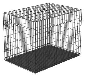 Gabbia Trasportino per Cani Gatti Pieghevole in Acciaio Doppia Apertura 76x53x57 cm Nero