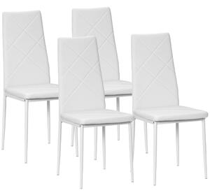 Set di 4 Sedie da Pranzo 41x50x97 cm con Schienale Alto in Similpelle Bianco
