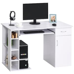 Scrivania da Ufficio Porta PC 120x60x74 cm con Mensole Ripiano Tastiera Bianca