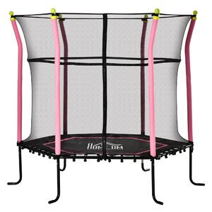 Trampolino Tappeto Elastico per Bambini Ø161x163 cm con Rete di Sicurezza e Corde Elastiche Rosa