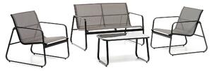 Set Salotto da Giardino Divano 2 Poltrone e Tavolino in Ferro e Textilene Jask Antracite e Grigio