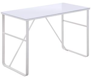 Scrivania Porta PC 120x60x74,5 cm in Metallo e Vetro Temperato Bianco