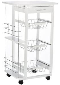 Carrello da Cucina 47x37x83 cm 3 Cesti 2 Portabottiglie Bianco