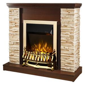 Camino Elettrico da Pavimento 90,3x98x30 cm Effetto Fiamma 2000W Rock & Galileo Gold Noce