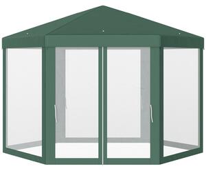 Gazebo Esagonale 3,9x2,5 m con Zanzariere in Ferro e Poliestere Verde