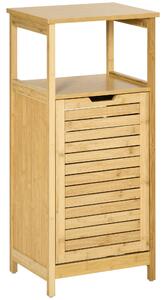 Mobiletto Bagno con Cesto Bucato 40x30x86,5 cm in MDF e Bambù Naturale