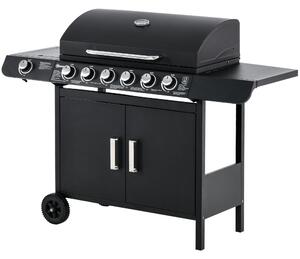 Barbecue a Gas GPL 7 Fuochi 135x50x100 cm con Fornello Laterale Nero