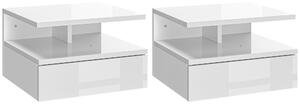 Set 2 Comodini Sospesi 35x32x22,5 cm in Legno Bianco Lucido