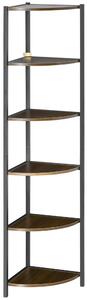 Libreria Moderna Angolare a 6 Ripiani 34x34x166 cm in Metallo e MDF Marrone e Nero