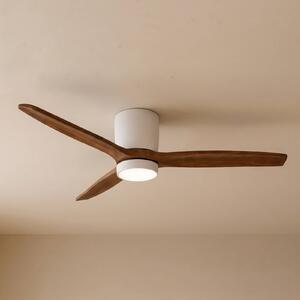 Ventilatore da soffitto LED Lucande Faipari, legno scuro, DC, 132 cm Faipari, Bianco / Opale, Soggiorno / Sala da pranzo, Legno, Moderno