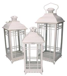 Set 3 Lanterne in Metallo crema quadra