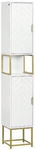 Mobile Colonna Bagno 30x30x170,7 cm in MDF e Acciaio Bianco e Oro