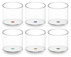 WD Lifestyle WD654 Set 6 Bicchieri 350ml Vetro Borosilicato Base Decoro ad Anello Colorato